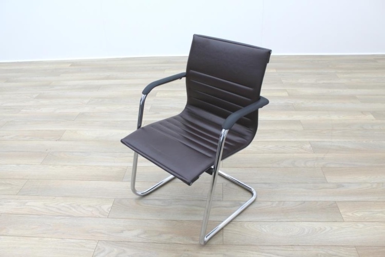 ICF Brown Ribbed Leather Cantilever Office Meeting Chair
