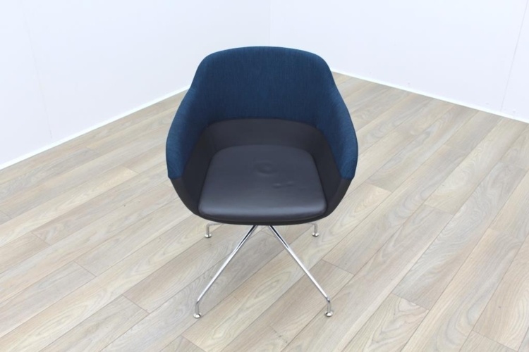 Brunner Blue Fabric Back Grey Leather Seat Reception Tub Chair