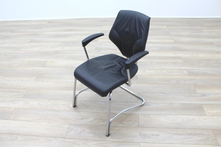 Giroflex 16 Series Black Leather Cantilever Office Meeting Chairs