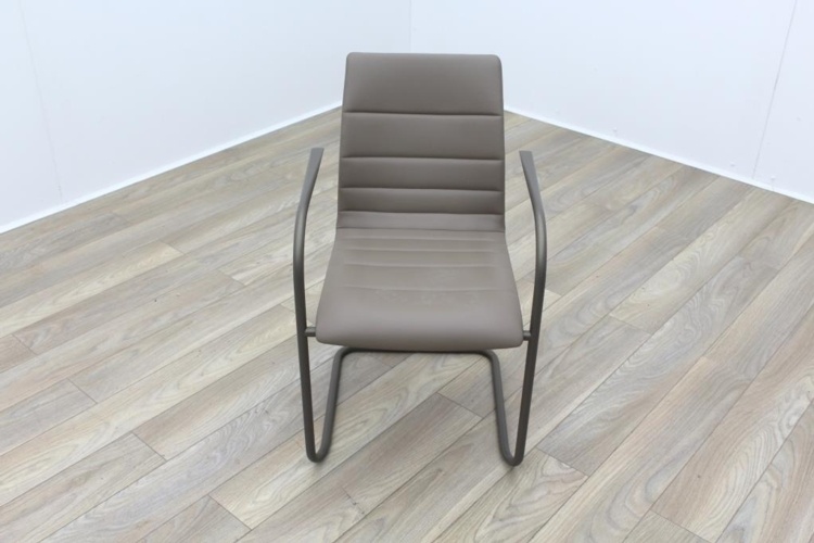 Brunner Brown Leather Bronze Base Meeting Chair