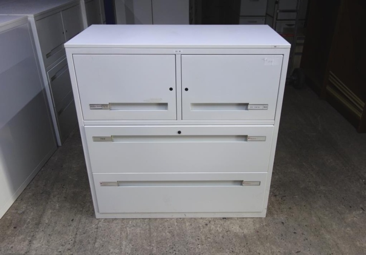White Metal Cupboard Whit Wooden Top