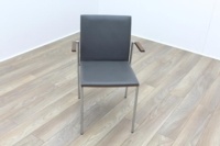 Brunner Walnut Back Grey Leather Seat Meeting Chair - Thumb 2