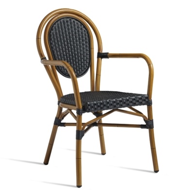 New Black Aluminium Cane Effect Wicker Weave Canteen Cafe Bistro Dining Chairs