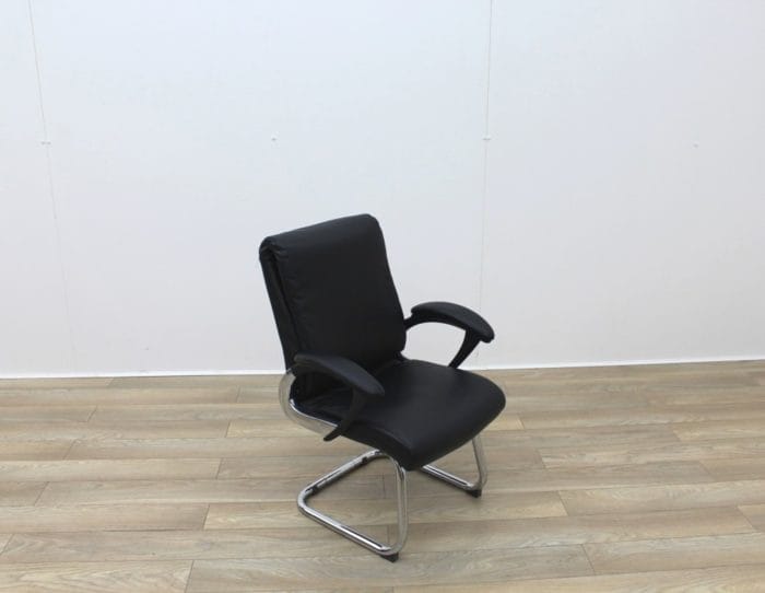 Black Faux Leather Meeting Chairs With Folding Back