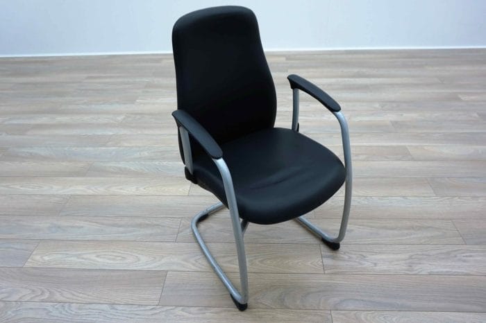 Black Leather Cantilever Office Meeting Chairs