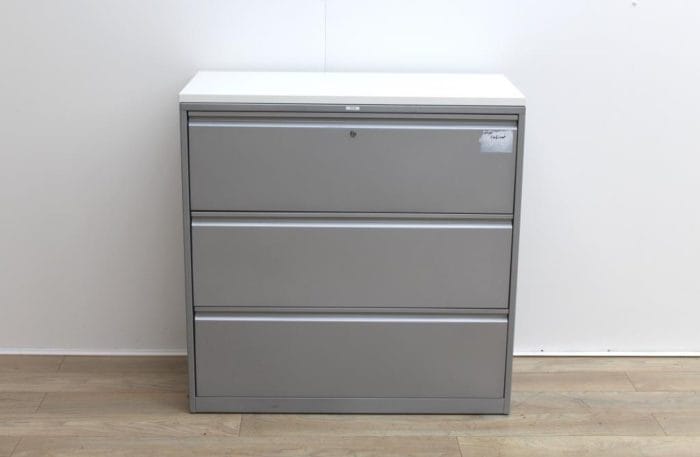 Side metal grey filing cabinets finish with wood top