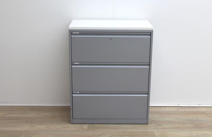 Side grey metal filing cabinets finish with wood top