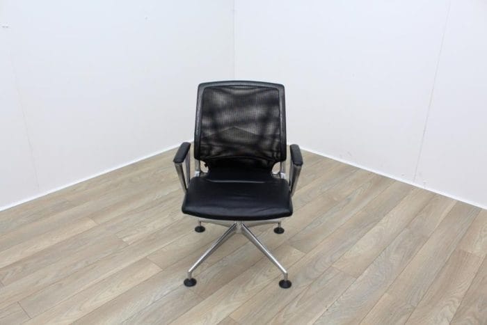 Vitra Meda Black Leather Seat Mesh Back Meeting Chair