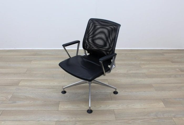 Vitra Meda Black Leather Seat Mesh Back Meeting Chair