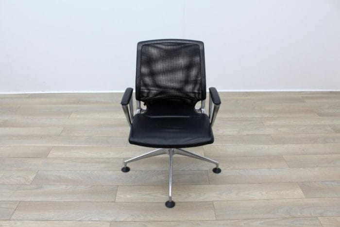 Vitra Meda Black Leather Seat Mesh Back Meeting Chair