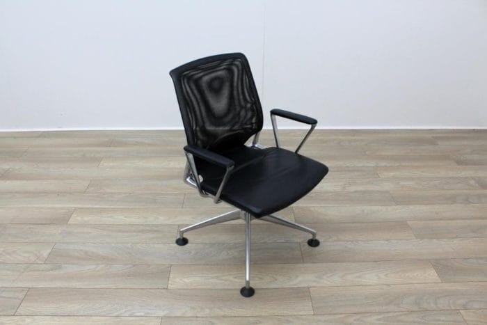 Vitra Meda Black Leather Seat Mesh Back Meeting Chair